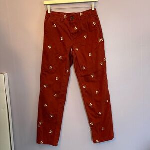 Lands End Pants Boys 14 Bull Dogs Embroidered Rust Preppy Chino Adjustable Waist